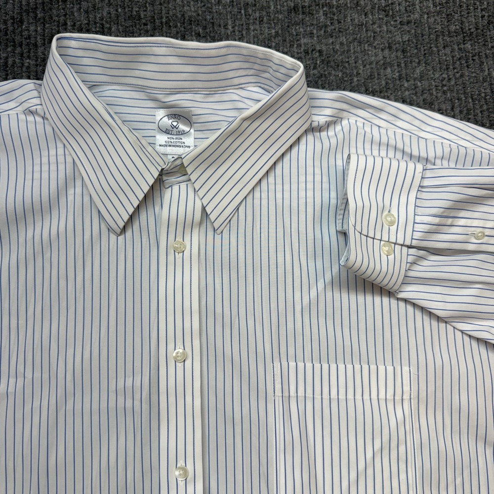 Enro Mens 20 34-35 White Blue Striped Non-Iron‎ Cotton Dress Shirt Big